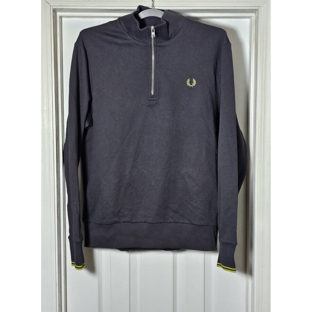 Fred Perry Men's Long Sleeve Half Zip Tipped‎ Sweatshirt Logo Size Large Gray